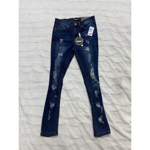 Dollhouse Distressed Skinny Jeans Dark Wash Ripped High Rise Size 5/6 NWT
